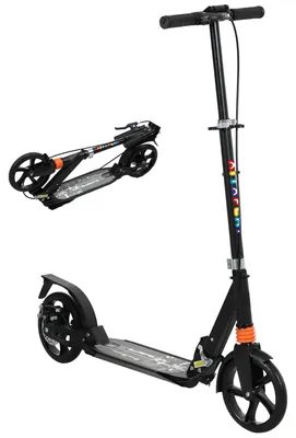 Image de Trottinette pliable pour enfants, de 6 à 12 ans, avec double frein | Couleur : Noir | Dimensions : 36 x 94 x 88-103 cm