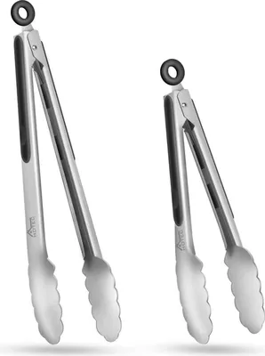 Image de HOTEC Pince de cuisine Acier inoxydable Pince à barbecue Poignée en silicone 23cm 30,5cm Noir