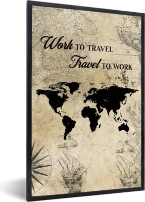 Produktbild von MuchoWow® Gerahmtes Poster Weltkarte - Vintage - Zitat 40x60 cm - Poster mit Schwarzem Bilderrahmen Wandposter Rahmen Foto Bilder - Papierdruck - Wandbilder