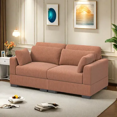 Zdjęcie produktu dla UnboxG Modułowa sofa Cord Orange – pojedyncze moduły lewe/prawe, z podłokietnikami, 2-osobowa, meble tapicerowane do salonu i fotele