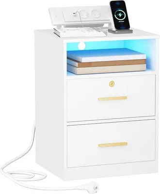 Productafbeelding van Nachtkastje met Oplaaddock en LED verlichting - Wit