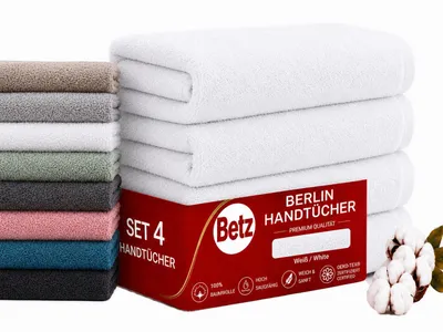 Produktbild von Betz BERLIN 4er Pack Handtücher Set Handtuch Größe 50x100 cm 100% Baumwolle Farbe - weiß - BERLIN