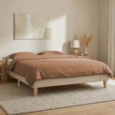Produktbild von Homestyle4u Polsterbett 140x200 Beige Doppelbett Bettgestell Futonbett