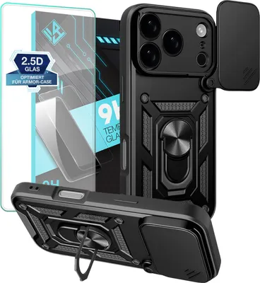 Produktbild von Armor Handyhülle für Apple iPhone 17 Pro Max mit 9H Displayglas Displayschutz Kameraschutz Handy Panzer Case Cover Schutzhülle Outdoor Farbe: Schwarz