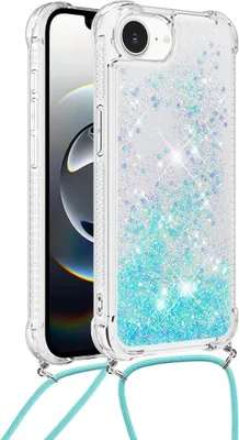 Produktbild von iPhone 16e / 17e Hülle - Coverup Liquid Glitzer Back Cover mit Handykette - Hellblau