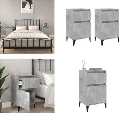 Produktbild von vidaXL Nachttische 2 Stk. Betongrau 40x35x70 cm - Nachttisch - Nachttische - Schrank - Nachtschrank