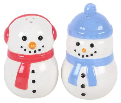 Salz- und Pfefferstreuer Schneemänner, 9,5 cm, Keramik, Winterdeko