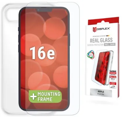 Produktbild von Displex Panzerglas + Schutzhülle für Apple iPhone 16e, Eco-Montagerahmen, kratzer-resistent, Apple, iPhone 16e, Trockene Anwendung, Schlagfest, Kratzresistent, Staubresistent, Transparent, 1 Stück(e)