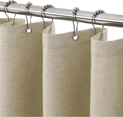 Produktbild von Duschvorhang Leinen mit Metallringen 122 x 182 cm Taupe Wasserdicht Anti Schimmel Set