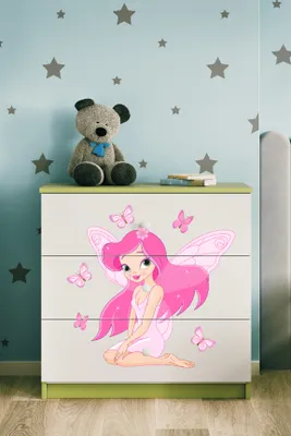 Produktbild von Kinderkommode mit Schubladen Elfe mit Schmetterlingen in der Farbe Grün Babydreams