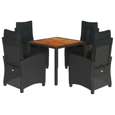 Produktbild von 5-tlg. Garten-Essgruppe mit Kissen Schwarz Poly Rattan