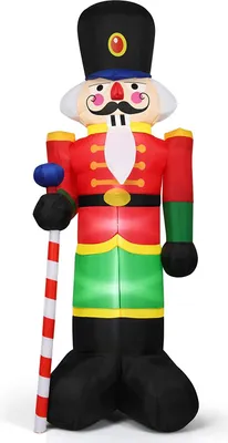 Produktbild von GOPLUS 240 cm Aufblasbare Weihnachtsfigur mit LED-Beleuchtung, Weihnachtsdeko Nussknacker Soldat mit Eingebautem Gebläse, für Innen- & Außenbereich
