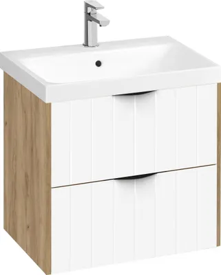 Zdjęcie produktu dla Szafka Łazienkowa z Umywalką 60 x 46 cm Biała / Dąb Wisząca MDF Szuflady