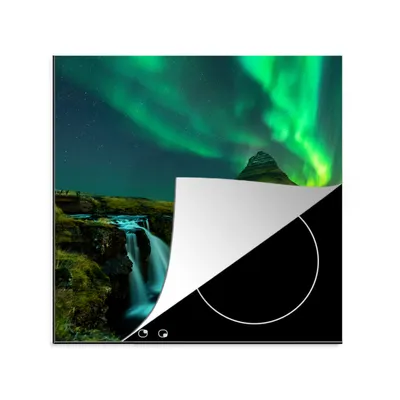 Produktbild von KitchenYeah© Herdabdeckplatte Nordlichter - Wasserfall - Berg - Island , 78x78cm, Küche Deko, Glaskeramikkochfeld Herdabdeckung, Abdeckplatte fùr Kochfeld