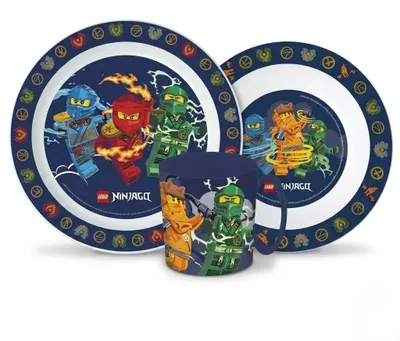 Produktbild von Kindergeschirr-Set LEGO® LEGO Ninjago Kinder Geschirr-Set 3 teilig Teller Schüssel Becher