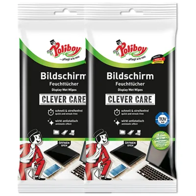 Produktbild von Poliboy Bildschirm Feuchttücher Clever Care streifenfrei 2er Pack