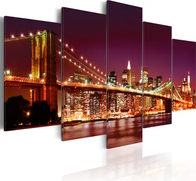 Produktbild von Modernes Wandbild 9020100 (100x50) - 5 Teilig Bilder Fotografie auf Vlies Leinwand Foto Bild Dekoration Wand Bilder Kunstdruck Stadt