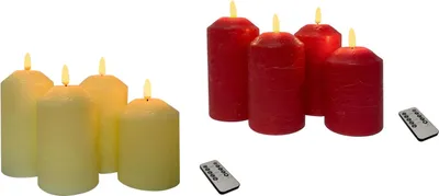 Produktbild von LED-Kerzen 4er-Set Echtwachs 10/12/13/14 cm Stumpenkerzen mit  Flackerlicht