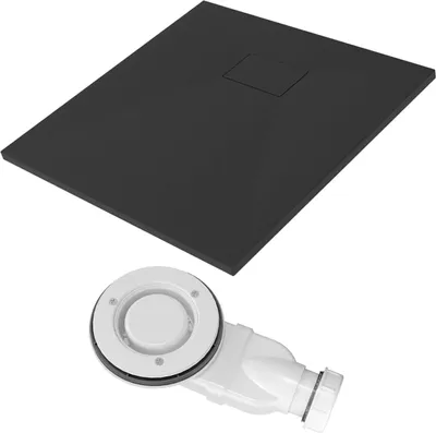 Produktbild von Duschwanne Rechteck mit Ablaufgarnitur SMC Duschtasse Brausewanne Duschwanne-Set Steinoptik 120 x 90 cm Schwarz