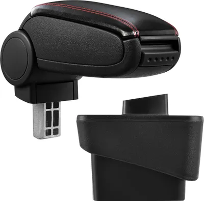 Produktbild von [pro.tec] Mittelarmlehne Passgenau für Audi A1 (8X, ab Bj. 2010) - Armauflage mit Staufach - gepolstert - schwarz Kunst-Leder mit roten Nähten