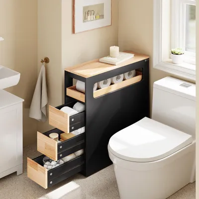 Immagine prodotto di SoBuy Mobile bagno basso con ruote Cassetti legno Nero Scandinavo BZR54-II-SCH