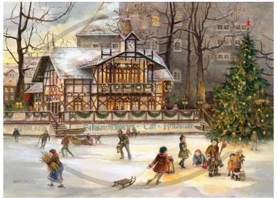 Produktbild von Weihnachtspostkarte Schwanenschlösschen Freiberg, nostalgisch