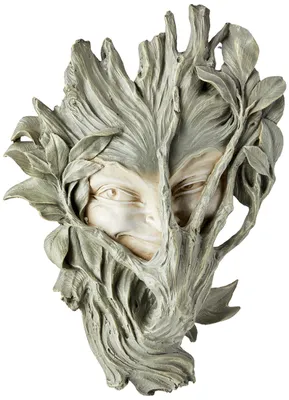 Wandskulptur Baumgesicht, scheue Nymphe, 33 cm, Polyresin