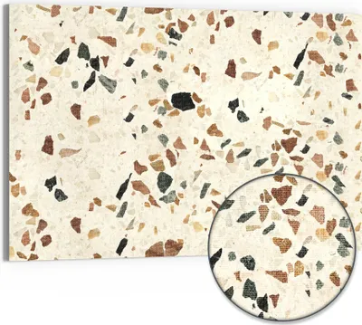 Produktbild von DEQORI Hybrid Leinwand Bild 90x60 cm 'Bunter Terrazzo-Stil' Wandbild Glas flach modern