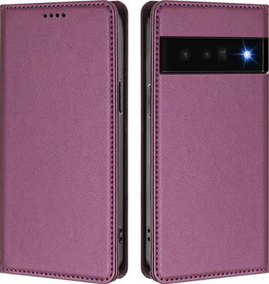 Obrázek produktu pro Kožené pouzdro pro Google Pixel 6 Pro, magnetické flipové pouzdro zPolyuretankůže se stojánkem Fialová