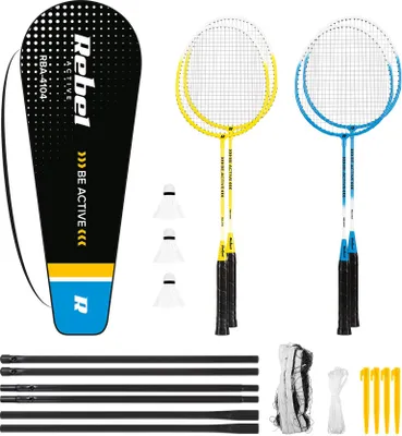 Produktbild von Rebel Badminton-Set: 4 Schläger, Netz, 3 Shuttlecocks