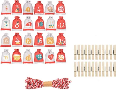 Produktbild von 24 Stoffbeutel Adventskalender zum Befüllen DIY Weihnachtskalender Adventskalender Selber Befüllen Adventskalender Säckchen 10 x 15 cm