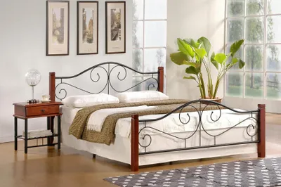 Produktbild von Halmar Metall Doppelbett mit Rost Violetta 160 - antike Kirsche / Schwarz