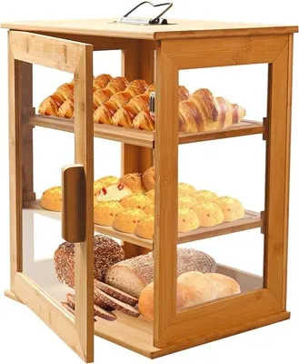 Obrázek produktu pro Bambusová chlebovka se 3 patry a průhledným okénkem – kuchyňská chlebovka s úložnými boxy na pracovní desku