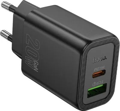 Immagine prodotto di Caricabatterie HOCO 20W USB-C/A PD QC3.0 a ricarica rapida Nero