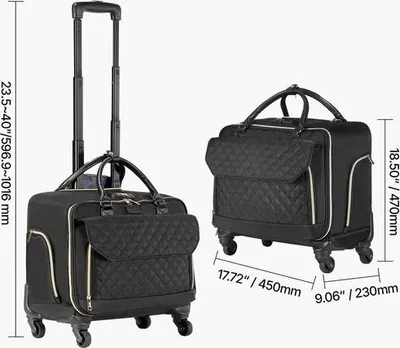Produktbild von Laptoptasche mit Rädern, geeignet für 17,3 Zoll, mit 4 Spinner-Rädern und Tsa-Schloss, für Arbeit, Reise und Business, Männer und Frauen, Schwarz/Gold