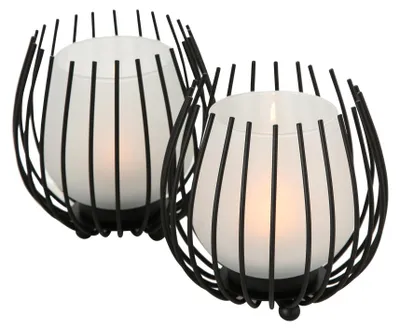 Windlicht Laval 2er-Set, schwarz, Glas/Eisen, 12 cm