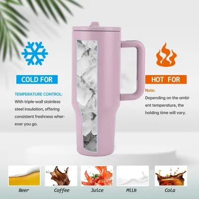 Imagen del producto de Vaso con pajita, de acero inoxidable, de 1.2 litros (40 oz), con tapa y asa, apto para bebidas frías y calientes