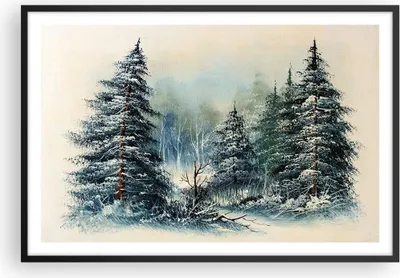 Produktbild von Gerahmtes Poster - Schwarzer Rahmen - Schnee Fichten Wald - 91,5x61 cm - Wand Bild - Wanddeko - Wandbilder - Kunstposter - Wandposter - Bilderrahmen - Bilder - Kunstdruck - P2BAA91x61-4641
