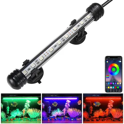 Produktbild von LED Aquarium Lampe RGB Farbwechsel Wasserdicht Tank Leuchte Unterwasser Beleuchtung APP Steuerung mit Fernbedienung und Timer, 18cm