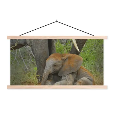 Produktbild von MuchoWow® Textilposter Elefant - Tiere - Sand - Natur 120x60 cm mit holzfarbenen Rahmen - Klemmleiste