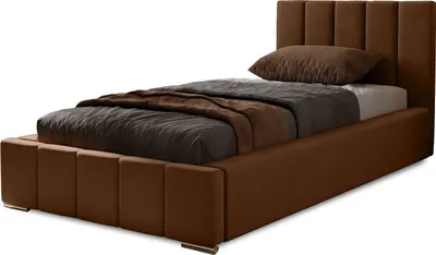 Produktbild von Polsterbett Nero 90x200 cm, Bett mit Kopfteil, Doppelbett mit Bettkasten , Lattenrost und Matratze aus Holz, Velourstoff:  Dunkelbraun