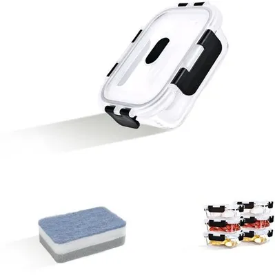 Immagine prodotto di Contenitori per alimenti in vetro con coperchio, 6 barattoli + 6 coperchi, trasparenti, 370 ml, contenitori per alimenti senza BPA