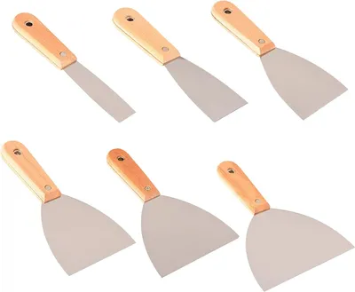 Produktbild von NAMYEUT 6-teiliges Spatelset, rostfreier Stahlspatel mit Holzgriff, Malerspatel, Spatelwerkzeug für Gipsarbeiten mit Spachtelmasse, Auftragen und Glätten von Putz, Mörtel
