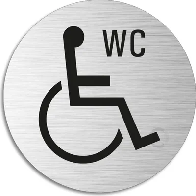 Produktbild von Türschild - WC Behinderte |Toilettenschild Ø 75 mm | Edelstahloptik selbstklebend