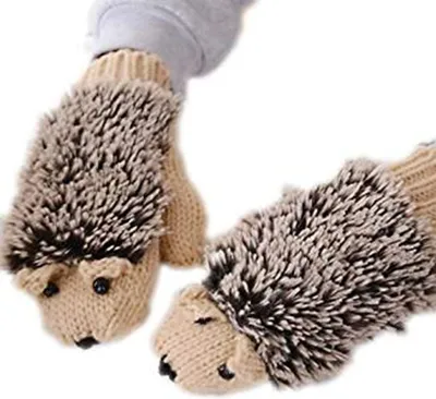 Productafbeelding van Damshandschoenen met een igelmotief, gebreid, geschikt voor de winter, warme fietshandschoenen