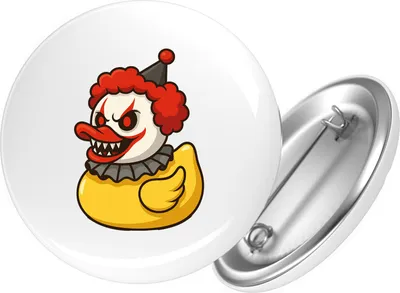 Produktbild von Huuraa Button Quietscheente Horrorclown Gummiente Gruselclown 59mm rund mit Sicherheitsnadel Ansteckbutton Geschenkidee