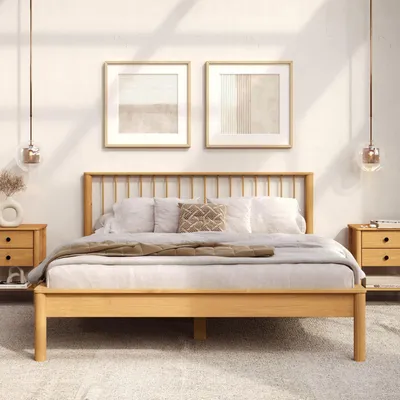 Produktbild von Massivholzbett APOANA Doppelbett 140x200 cm, eichefarben - Holzbett mit Kopfteil aus Kiefernholz,140 Bett mit Lattenrost, modern