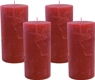 Produktbild von 4 Rustic Stumpenkerzen Premium Kerze Rot 6x12cm - 45 Std Brenndauer