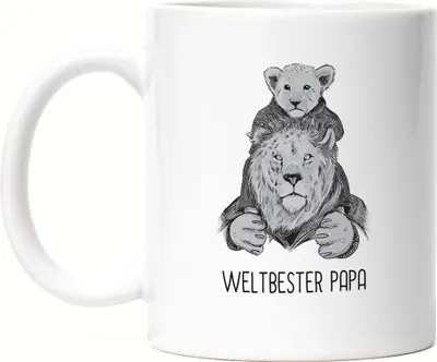 Produktbild von Weltbester Papa Tasse SW Spruch Löwenpapa Vatertag Geschenkidee Bester Papa Dad