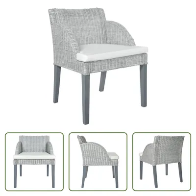 Produktbild von The Living Store Esszimmerstuhl mit Kissen Grau Natur Rattan